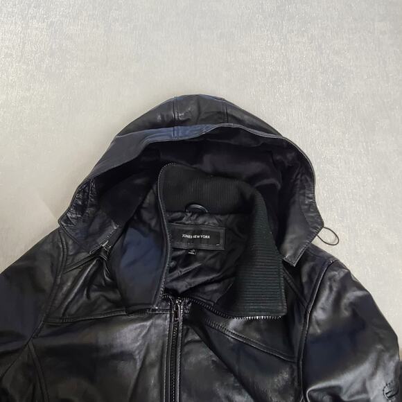 Jones New York women's genuine leather hooded jacket Sz 1X Matrix Dark feminine - Picture 7 of 11